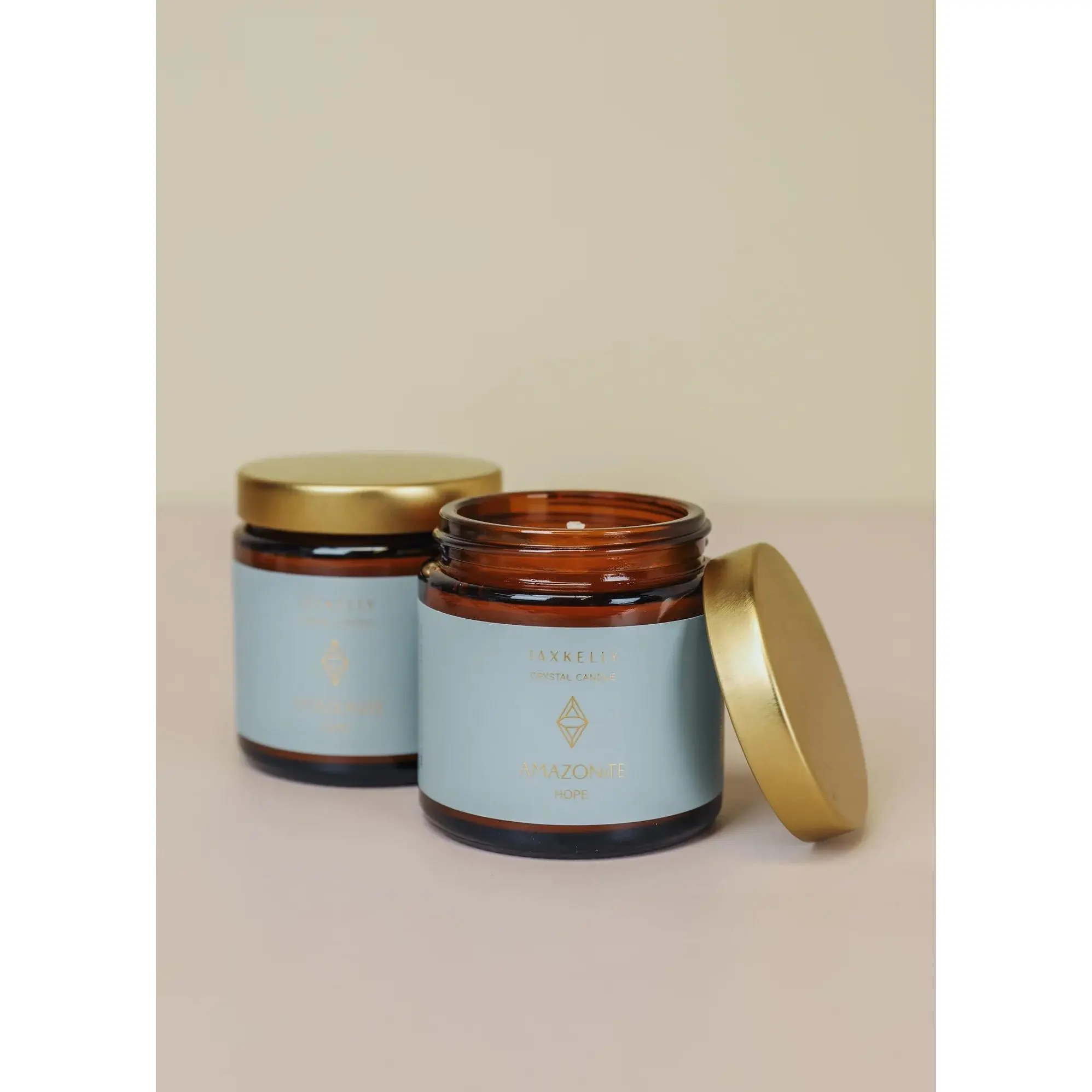 Amazonite Hope Crystal Candle – 4oz Amber Glass