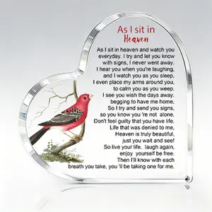 As I Sit in Heaven Heart Acrylic Plaque 4x4 Inch | Red Bird Memorial Keepsake | Sympathy Gift for Loss of Loved One outdoor bar gardening flat home cafe aluminium military funny warning unique animal lover gift private aluminum metal d Home Decor dog