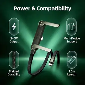 2-in-1 Fast Charging Cable & Phone Stand 240W Ultra-Fast Charging Compatible with iPhone Samsung Type-C Gaming Office Car Travel Double Type-C and Lightning Charging port, Cellphone, Smartphone