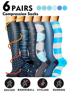 Compression Socks for Men & Women, 20-30mmhg Knee High Design, Running Performance Recovery, 6 Pairs for Circulation Support