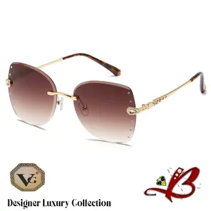 VG Designer Luxury Collection Rimless Rhinestone Accent Sunglasses tiktok shop