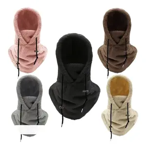 Cold Unisex Thick Warm Beanie Scarf Plush Stretch Twist Knit Hat with Pom Pom Neck Protection Outdoor Warm Hooded Scarf for Cycling and Outdoor Activities Soft Surprise Unisex Wear Beanie Hood Fleece Face Mask Set unisex