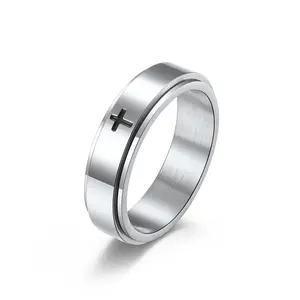 Meraki Titanium Steel Ring Rotatable Cross Design for Men - Trendy Jewellery - Comfortable Daily Wear  Perfect Gift Versatile
