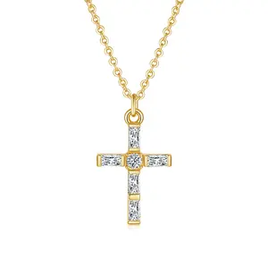 14K/18K Gold Plated Cubic Zirconia Cross Necklace for Women | Cross Faith Pendant Necklaces | Silver Cross Necklace, Gold Cross Necklace for Women | 15"/18" + 3 inches Extender