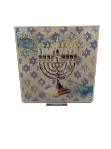 Glint World 3D Religious Series Menorah Candle with Star of David Pattern - Tabletop Decor - Transparent