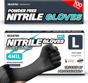 Black Disposable Nitrile Exam Gloves 100 Pcs 4Mil Chemical Resistant Powder-Free Latex-Free Food Safe Medical Cooking