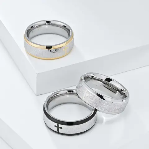 Unisex Non Tarnish Stainless Steel Number 9 Cross Prayer Band Ring - Spiritual Significance Jewelry Ring, Adults' Accessories, Everyday Faith Gift for Women, Artificial Gemstone Jewelry Accessory