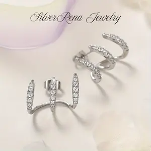 S925 Stylish Stud Earring with Sparkling 5A CZ Design, Unique and Elegant Ear Jewelry for Women, Hypoallergenic Sterling Silver Earrings Perfect for Casual and Daily Wear, Christmas or Birthday Gift for Girls