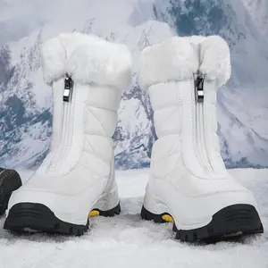 Women's Cute Winter Boots Plush Lined Ankle Snow Boots with Zipper, Waterproof and Outdoor Fishing Tourism Footwear