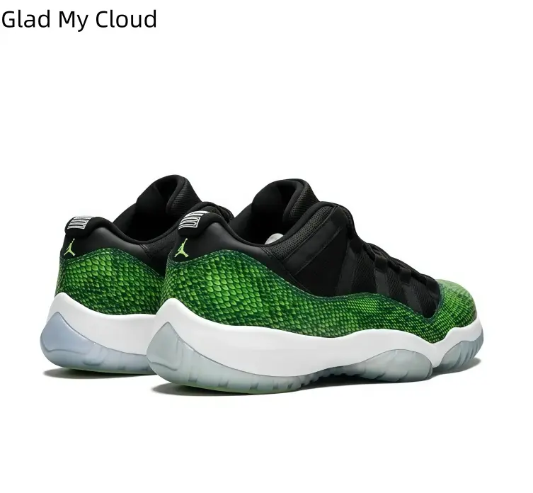 Unisex Low Top Green Snake Textured Sneakers Black Upper White Midsole Transparent Clear Outsole Cushion Breathable Casual Basketball Street Walking Fashion Trainers