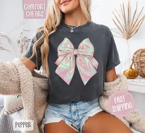 Iridescent Coquette Bow Comfort Colors, Bow Women's Tee, Cute Women's Tshirt