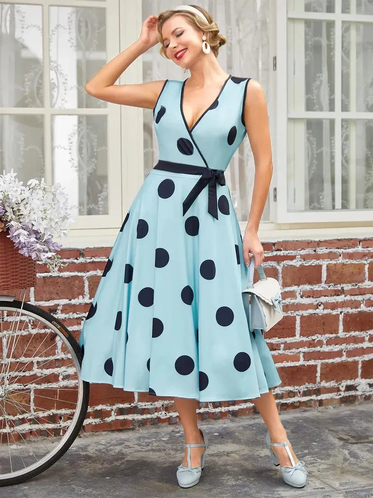 fitted swing dress Black Polka Dot Chiffon Swing Dress main image 1