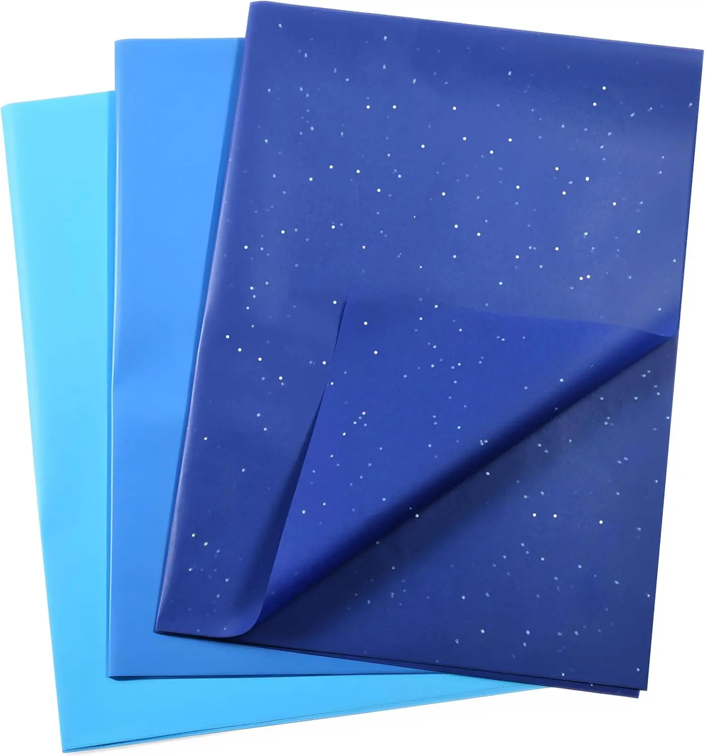 Blue Tissue Paper Set, 36 Sheets, Glitter and Solid, 20 x 20 Inch, 3 Assorted Shades for Gift Wrapping and Crafts