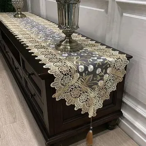 Elegant Lace Table Runner – European Style Long Strip Cover for TV Console, Coffee Table & Dresser, Light Luxury Home Decor & Dust Protection