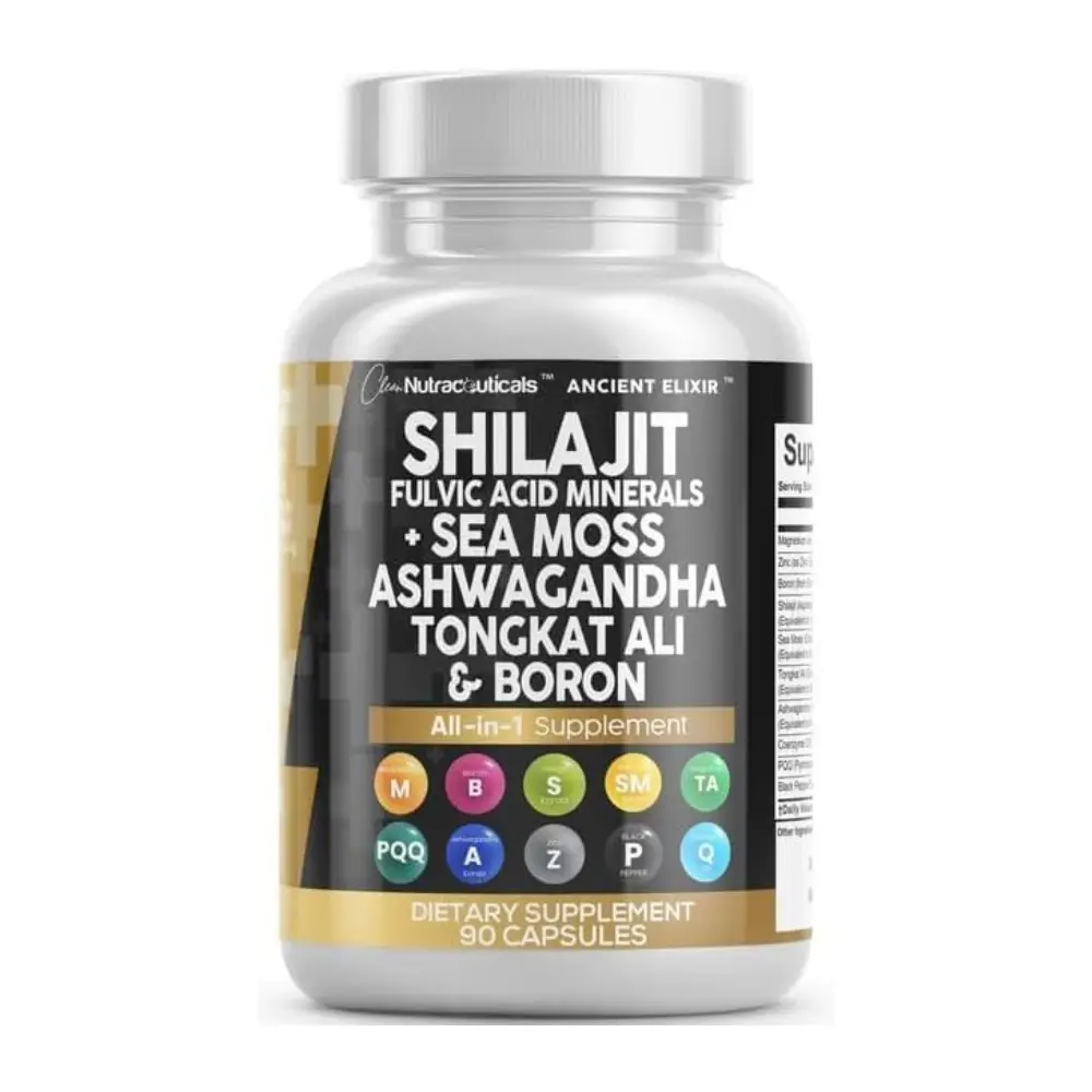 Clean Nutra Shilajit Fulvic Mineral Supplement with Sea Moss For Optimal Health & Wellness Fitness Healthcare Vitamin Capsules Clean Nutra