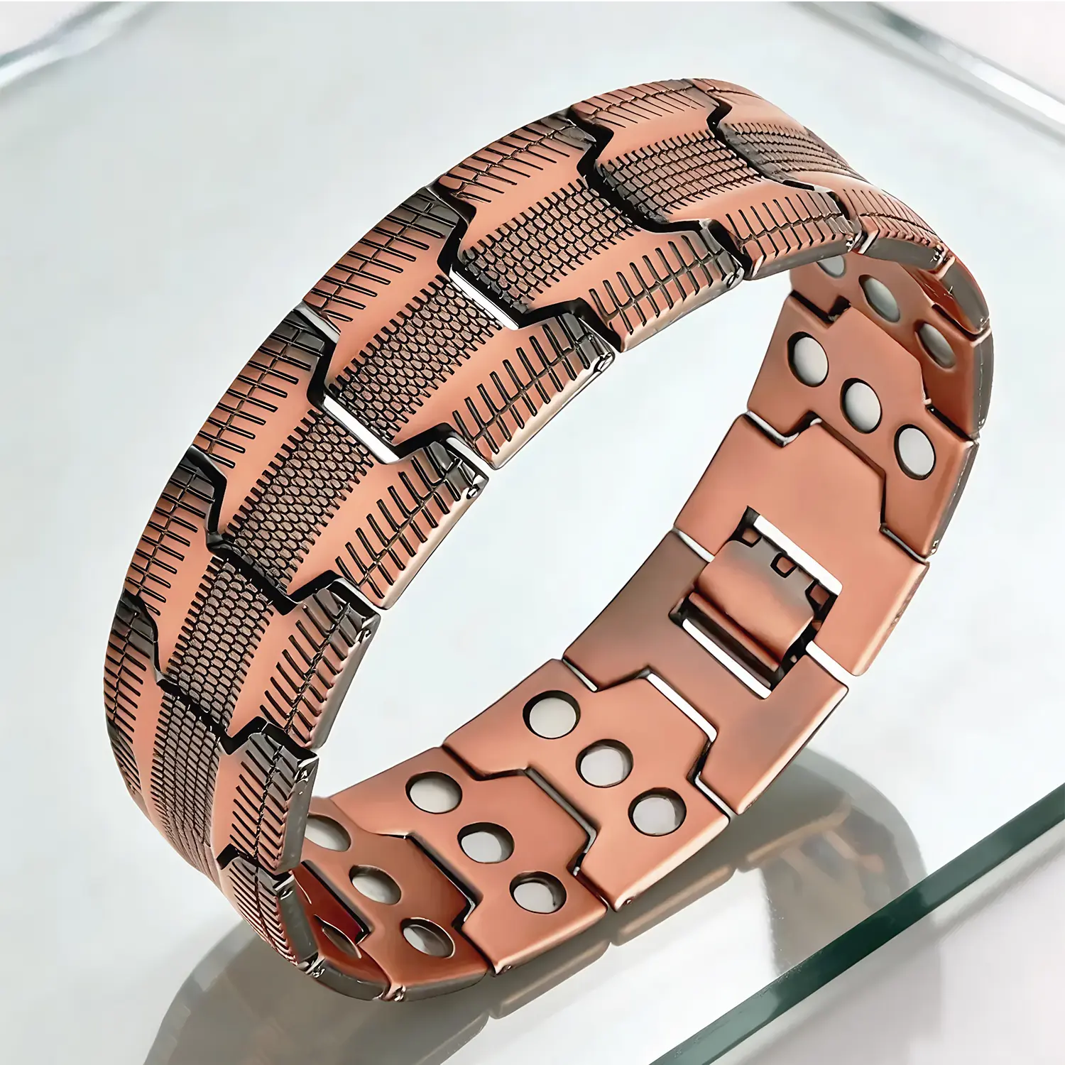 Vintage Red Copper Magnetic Durable Bracelet Triple-Row Full-Magnet Design Detachable Bracelet Fashion Jewelry Gift for Rapper Brothers Men Husbands Fathers