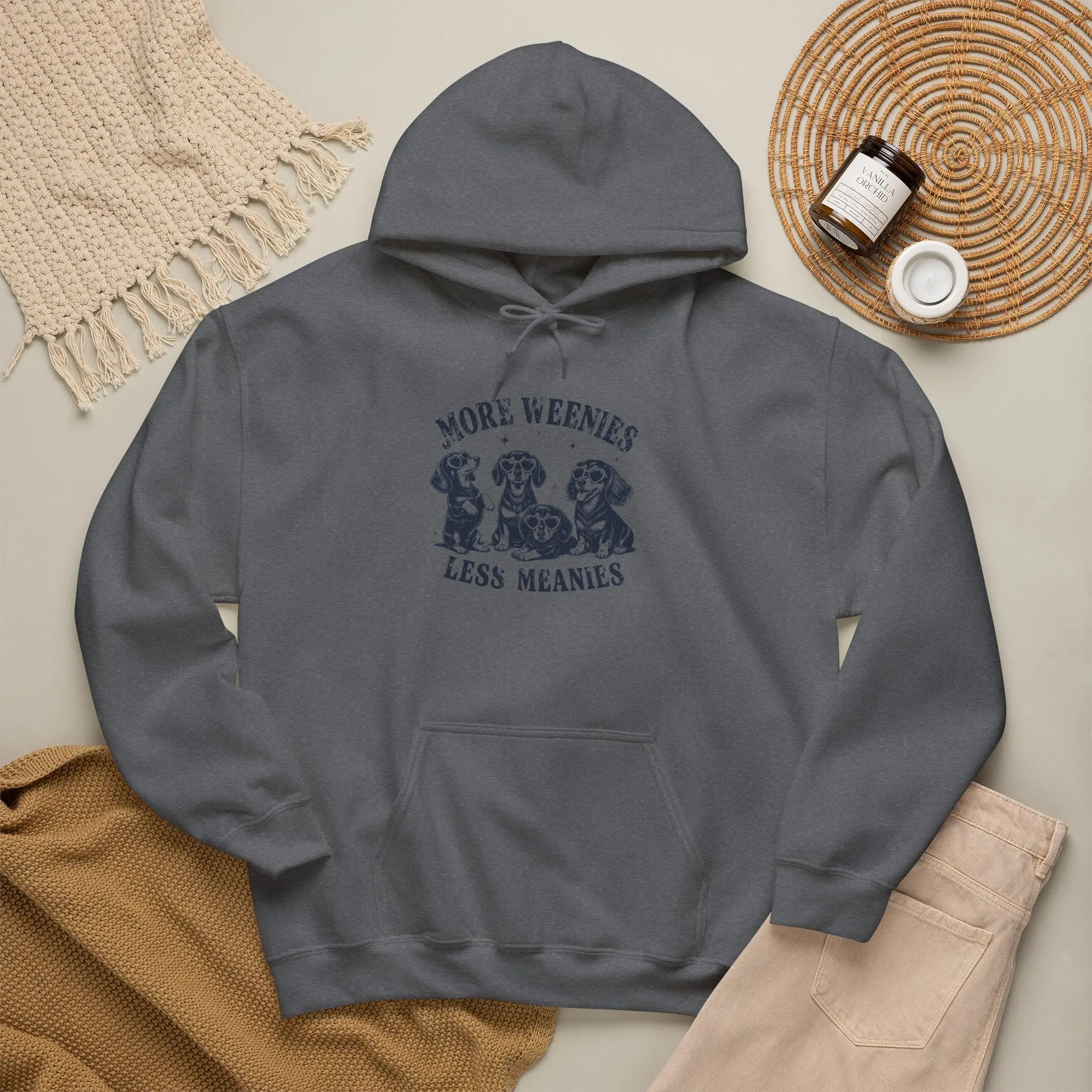 More Weenies Less Meanies Dachshund Hoodie | Cute Dog Illustration
