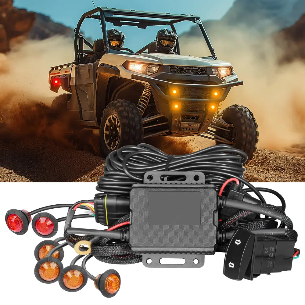 ANGU-OFFROAD UTV LED Blinker Turn Signal Kit - 6-Pod Vehicle Accessories, 4 Amber Indicators, 2 Red Tail Lights, ON-OFF Rocker Switch, Plug-and-Play, Compatible with Can-Am Defender X3, Polaris Ranger RZR (No Horn, Brake Function), Led Pod Lights, #Utv Tu