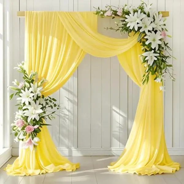 LINXTAR Wedding Arch Draping Fabric 30'' x 18FT Sheer Chiffon Arch Drape Backdrop 1 Panel Yellow Drape for Summer Wedding Bridal Shower Baby Shower Photo Booth Church Birthday Party Outdoor Decoration