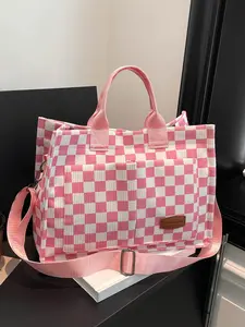 Casual texture practical tote bag, Casual commuter bag, large capacity retro simple plaid shoulder bag, lightweight and easy to carry, multi pocket design, suitable for short distance travel and shopping in the mall, square bag
