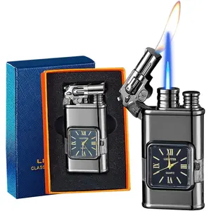 Lighter, Jet and Soft, Cool Windproof Lighter with Fuel Window, Refillable Butane Lighters for Indoor Men (Butane)-Black G