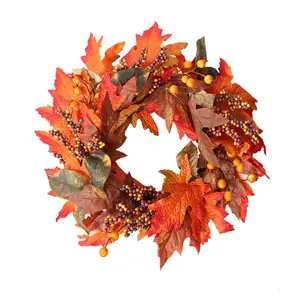 Autumn Maple Leaf Berry Wreath 15.7 Inches, Decorative Fall Floral Garland, Perfect for Home Decoration, Seasonal Ornament