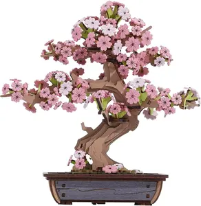 Sakura Bonsai 3D Puzzle Wooden Artificial Cherry Blossom Tree DIY Model Building Kit for Home Decoration and Creative Gifts