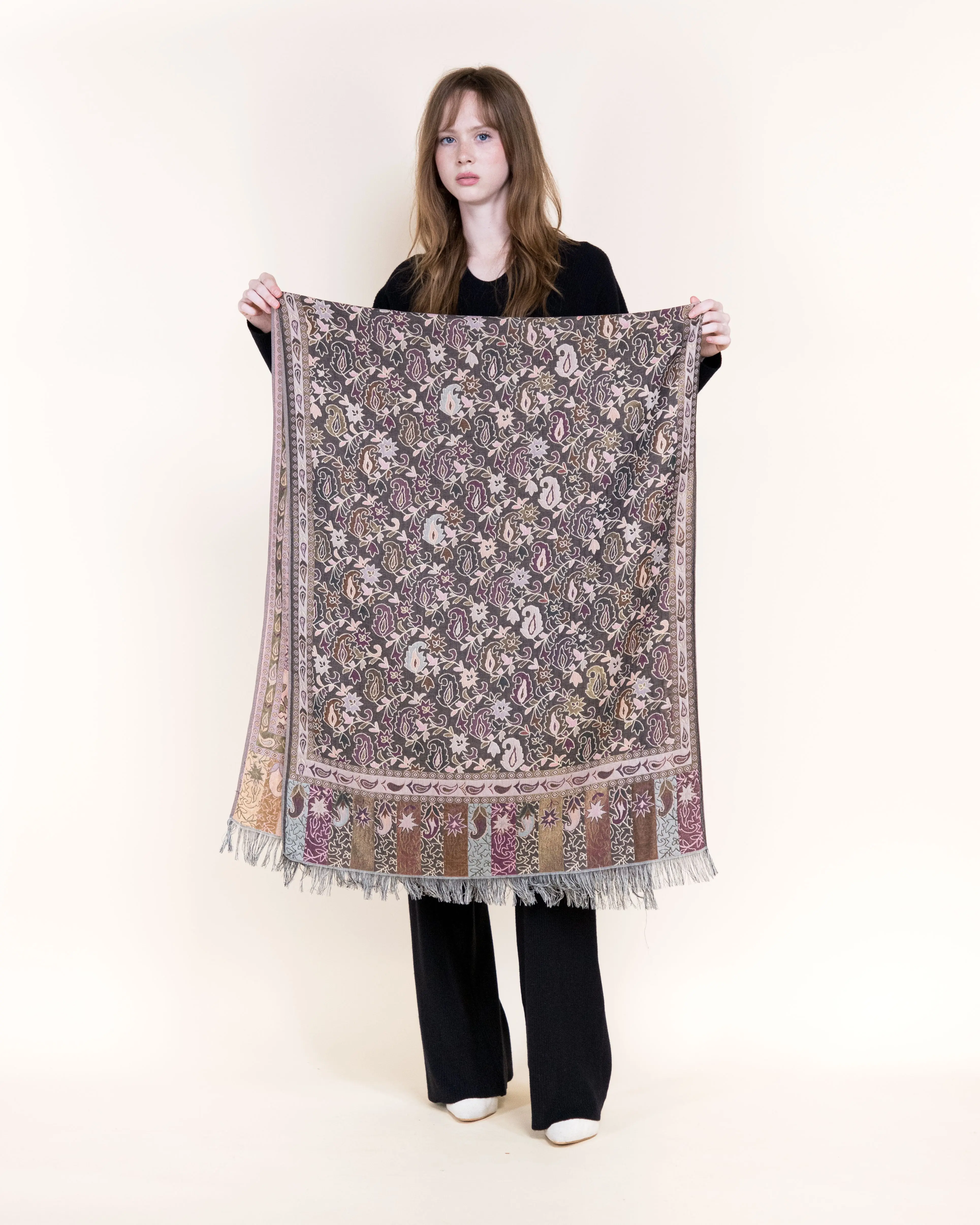 Paisley Vine Tile Premium Pashmina - BURGUNDY (Pack of 6)