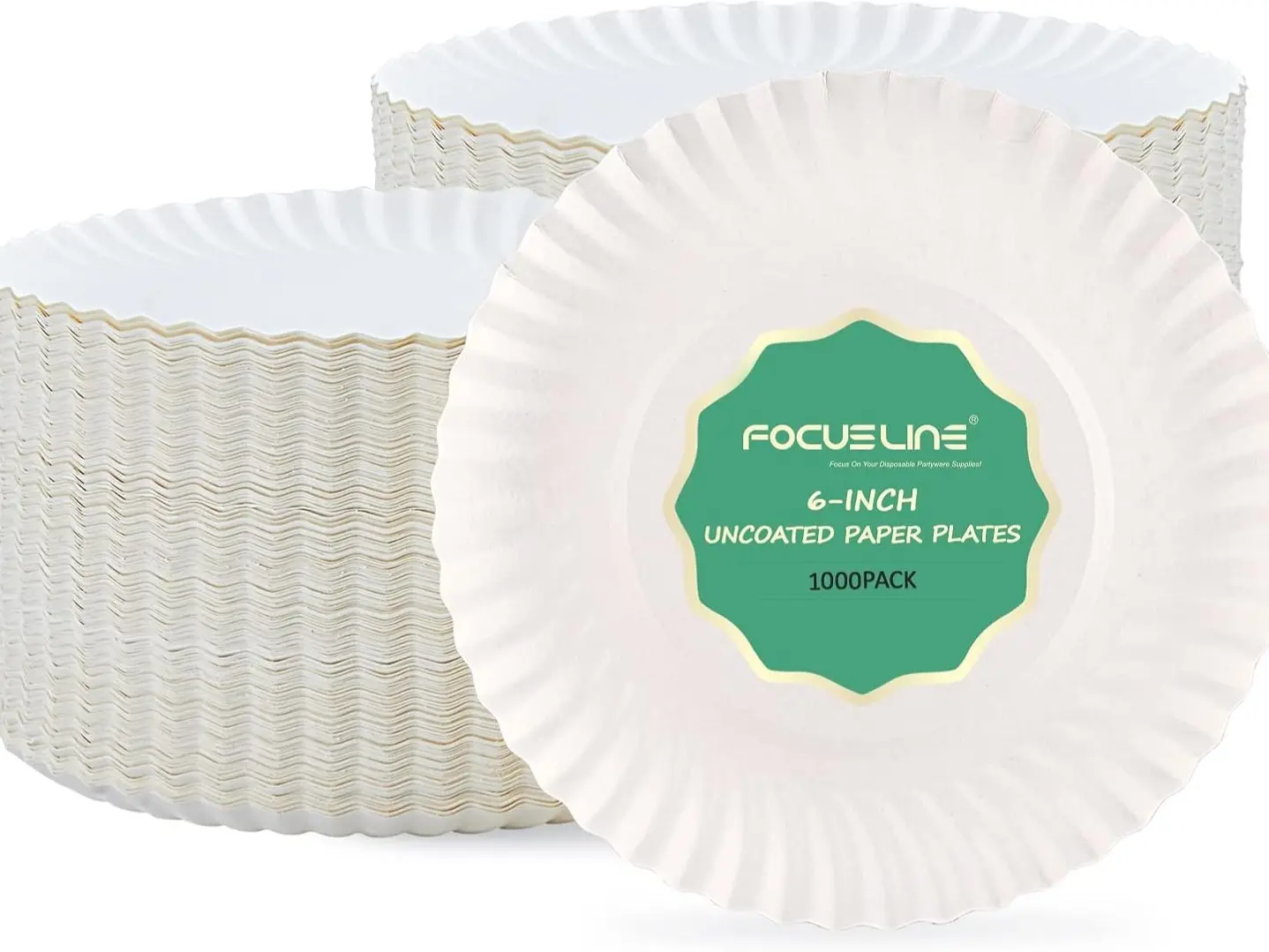 FOCUSLINE 6 Inch Paper Plates 1000 Count, White Paper Plates Uncoated, Everyday Disposable Dessert Plate 6" Small Plate Bulk 1000 Count