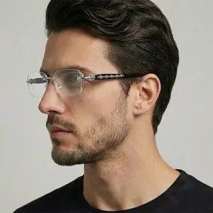 Rimless Fashion Glasses with Clear Lenses & Diamond-Cut Edges, Fashion Metal Temple Decor, HD Vision for Reading & Computer Gaming, Unisex Frameless Design Street Style, Fashion Accessories & Daily Outfit for Men & Women