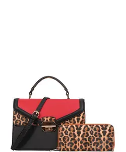 Color Block Red 2 Pcs Leo Lover Purse