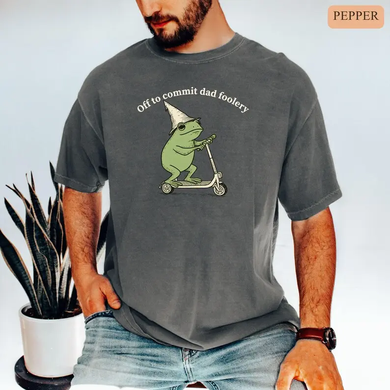 Comfort ColorsComfort Colors Dad Frog Comfort Colors Shirt Off to Commit Dad Foolery TShirt Funny Frog Scooter Gift For Dad Funny Dada Shirt Pregnancy Announcement Tee