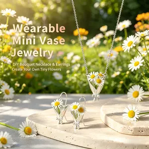 Rexviao Female Vase Pendant Necklace - DIY Customizable Long Chain & Link Clavicle Chain, Summer-Style Creative Daily Jewelry for Fresh Flowers, Ideal Gift for Best Friends