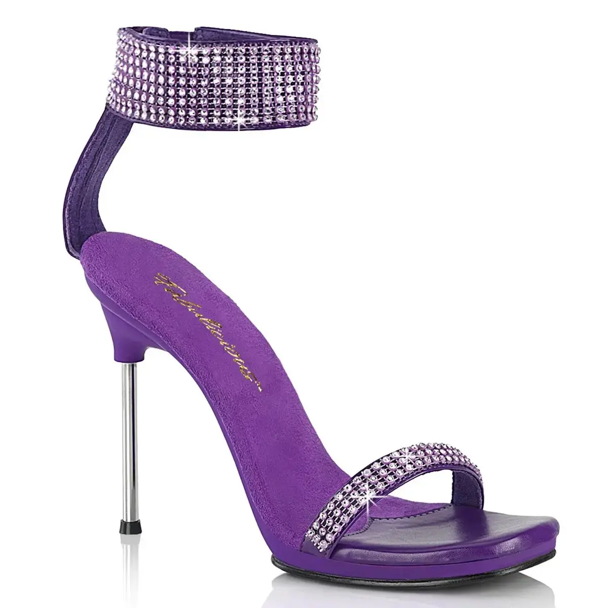 Fabulicious Chic-40 Women's Rhinestone Ankle Cuff Heeled Sandal Purple