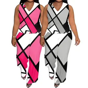 2025 Geometric Print 2-Piece Set - Sleeveless V-Neck Top & Wide Leg Pants | TikTok Viral Matching Outfit | Summer Trendy, Comfortable & Fashion Forward Womenswear Clothes