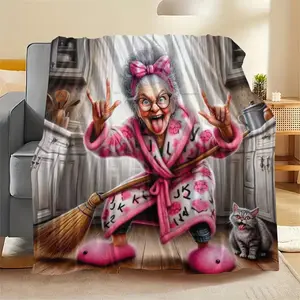 A Popular And Trendy Flannel Blanket Featuring a Quirky Grandma Design, an Essential Soft And Cozy Item for Autumn And Winter. This Oversized Flannel Throw Is Perfect for Covering Beds, Chairs, And Sofas