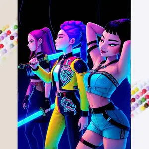 1 DIY handcraft diamond painting set, 5D diamond art set, DIY decoration, neon colors, futuristic warrior, lightsaber. Diamond painting set full round drills, mosaic, diamond art, DIY art home decoration, suitable for Christmas.