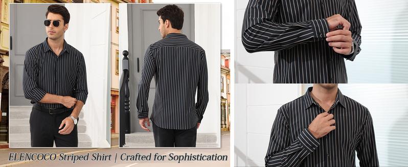 ELENCOCO Long Sleeve Thickened Stretch Shirt Longsleeves Blouse Striped Outdoorfun,Menswear,Father's Day gift,Tiktok shop deals,Gifts for him,Valentines day outfit Casual Crew Neck Casual Classy Fashion