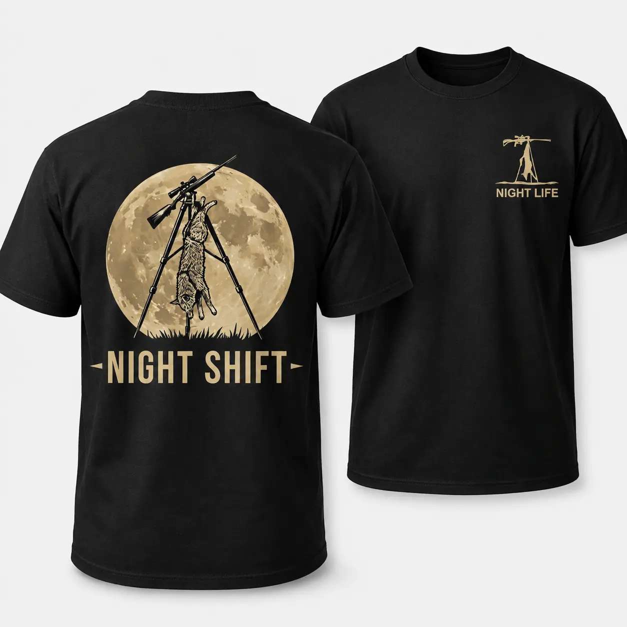 Night Shift Coyote Hunting T-Shirt – Moonlight Predator Hunter Graphic Tee, Outdoor Hunting Gift for Men, Shirt for men, Gift for Hunter