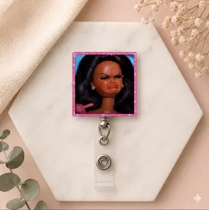 Cringe Face Doll Acrylic Badge Reel, Funny Doll ID Holder, Nurse Name Tag Reel, Quirky Office Accessory, Personalized ID Badge, Gift for Healthcare