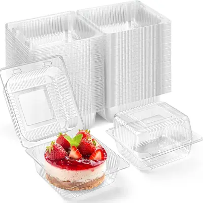 200 Pack Clear Square Cake Slice Containers With Hinged Lids – 5.31 X 4.72 X 2.83 Inch Bento Boxes For Desserts, Salads, Sandwiches, Fruit & Pastries