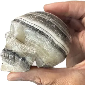 energy Shadow Veil Guardian Skull Banded Calcite Collector Piece Natural Crown Banding Shadowed Eye Sockets Rare Base Vortex Pattern style Crystal decoration shop Halloween Witch healing stones Intention-Powered Spooky Clear Home ideal choice energy prote