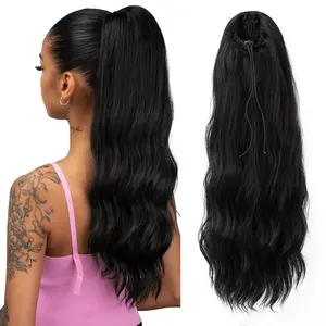 Yetta Drawstring Curly Wavy Ponytail Hair Extension 22" Long Wavy Fake Ponytail Synthetic Drawstring Ponytail Hair Extension Elegant Natural Ponytail Long Curly Synthetic Hairpiece Women Fashion Accessory