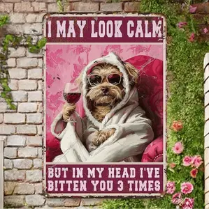 Playful Dog Metal Sign With Humorous Biting Confession For Home Bar Or Cafe Decor