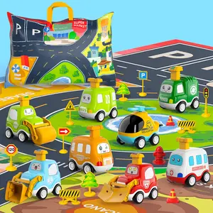 Press Engineering Car Toy for Toddlers Ages 1-6 Push and Go Friction Car with Interactive Play Mat Perfect Gift for Babies and Toddlers 6-18 Months dinosaur educational lover