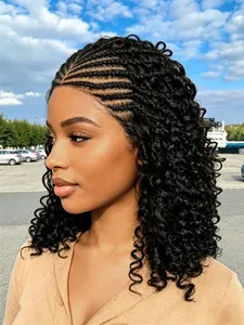 13x4 Lace Front Cornrow Curly Wig, Salon Look, Natural Hair Style, Perfect for Daily Wear, Easy to Maintain, High-Quality Material