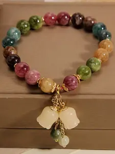 Artificial Colorful Quartz Bracelet with Lily of the Valley Pendant, Elegant Cuff Bracelet, Casual Style, All Seasons, Women's Fashion Accessory, Elegant Jewelry Bracelet