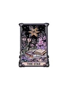 Flower Sun Star Brooch, Horror Skull Pin, Tarot Design Zinc Alloy Badge Clip, Suitable for Sweaters, Skirts, Backpacks, Casual Style, Fashion Accessory