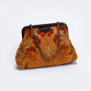 Burnout Velvet Orange Alma Clutch