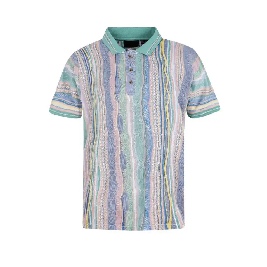 New – Men's COOGI polo shirt in lightweight material, featuring a pink and yellow color combination.